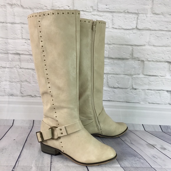 Not Rated Shoes - Not Rated buckle strap studded cream riding boot